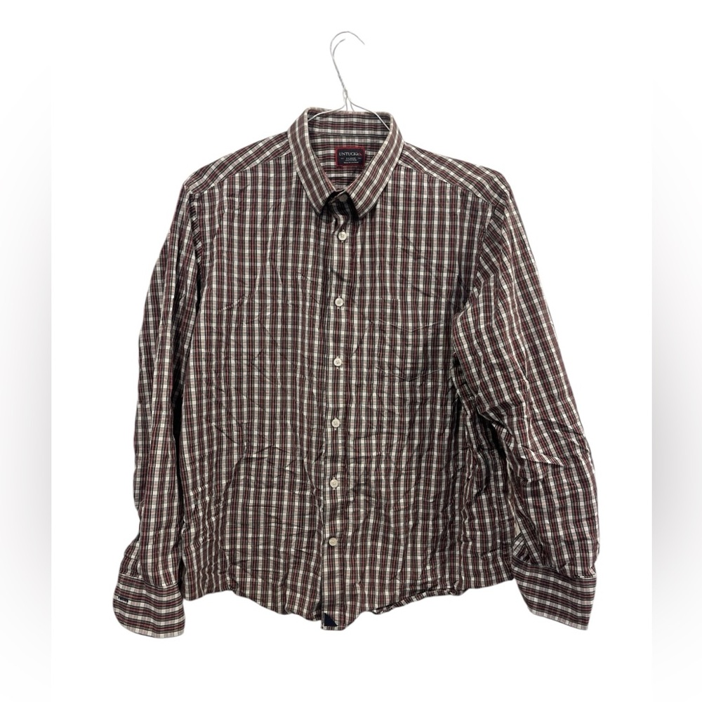Untuckit Men's Red Plaid Long Sleeve Cotton‎ Button Down Shirt Size X-Large